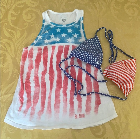 Billabong Tops - 🇺🇸 👙 Billabong tank top bikini American flag bundle 🏝️